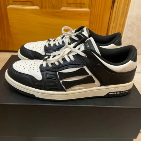 AMIRI Skel Skeleton Low-Top Leather Sneakers US 10 Mens Black and White Amiri - Picture 2 of 5